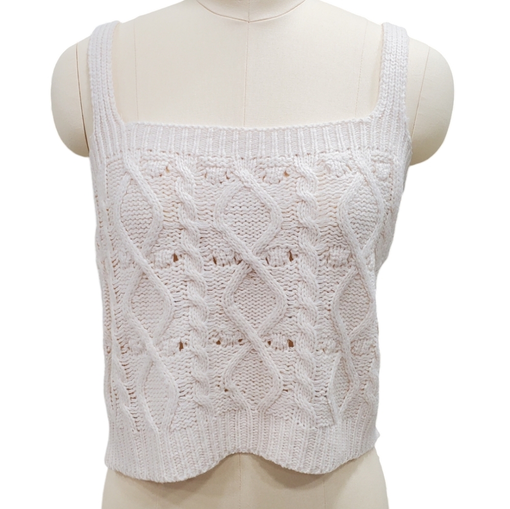 Papillon crop top women's sz large cream cable knit crochet cottagecore